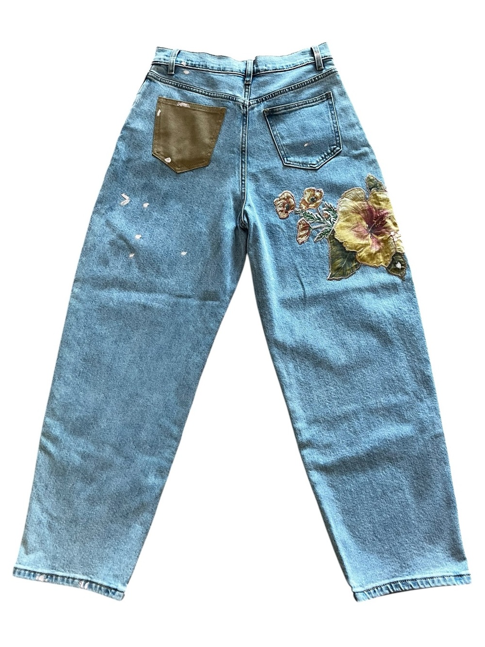 NEW blue b Light Wash Flora Floral Patchwork Hibiscus Pink Poppy Denim Jeans - Picture 6 of 6